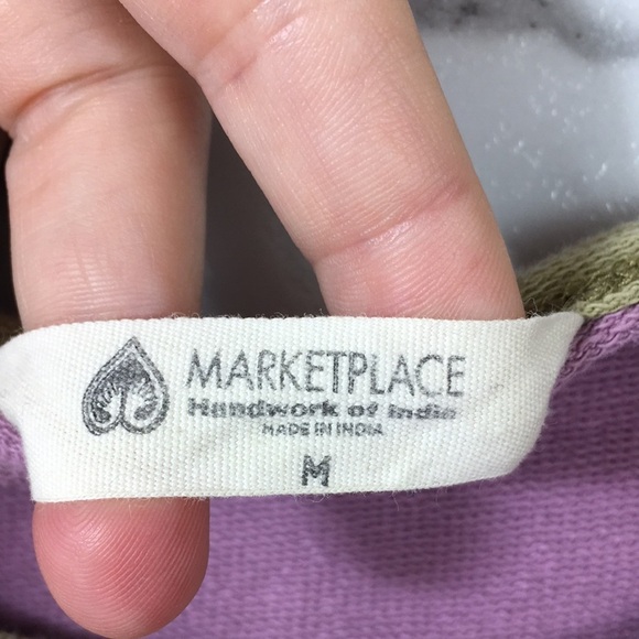 Market Place Purple Green Patchwork Mathura Tee Womens Medium Colorblock Boxy - Picture 5 of 8